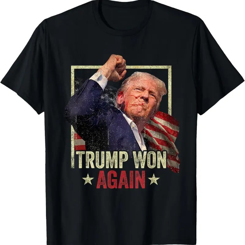 Trump Won Again 2024 Election President 47th American Flag T-Shirts