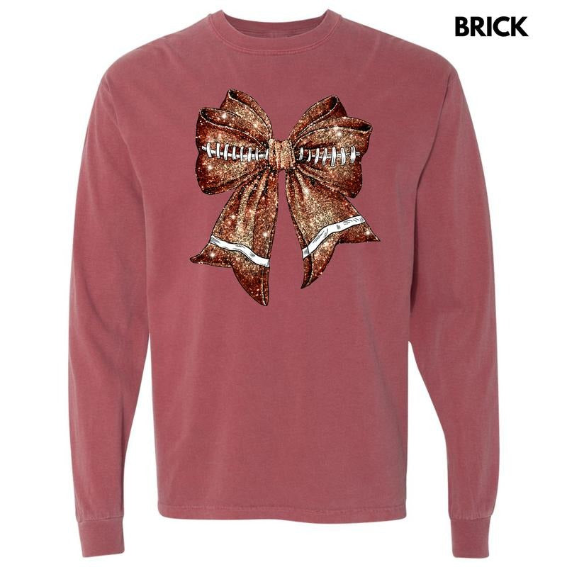 Twinkle Football Bow Long Sleeve Comfort Colors 'NLB' T-Shirts