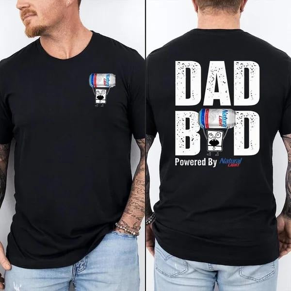 Two Sided Dad Bob Powered Natural Light Doodlebob Papa Funny Summer Outdoors Beer Lover T-Shirts