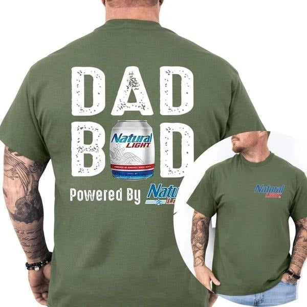 Two Sided Dad Bob Powered Natural Light Papa Funny Summer Outdoors Beer Lover T-Shirts