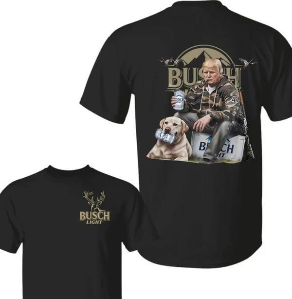 Two Sided Hunter Trump Busch Light Camo Hunting Dog Patriotic Beer Drinking Shirts Funny Summer Outdoors Beer Lover T-Shirts