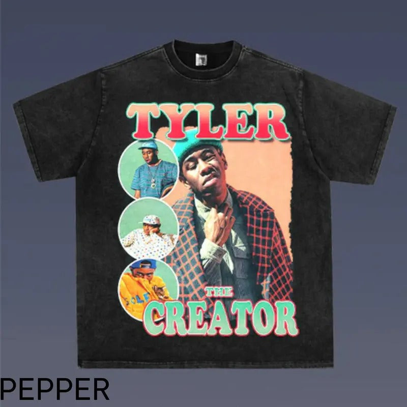 Tyler Creator 1.7 Tyler Creator Printed Cotton Casual Crew Neck Black Menswear Top Underwear T-Shirts