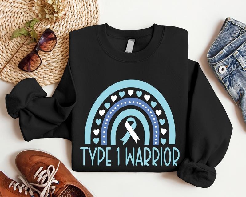 Type 1 Warrior Diabetes Rainbow Diabetes Awareness Blue Ribbon Matching Support Diabetes Diabetic T-Shirts