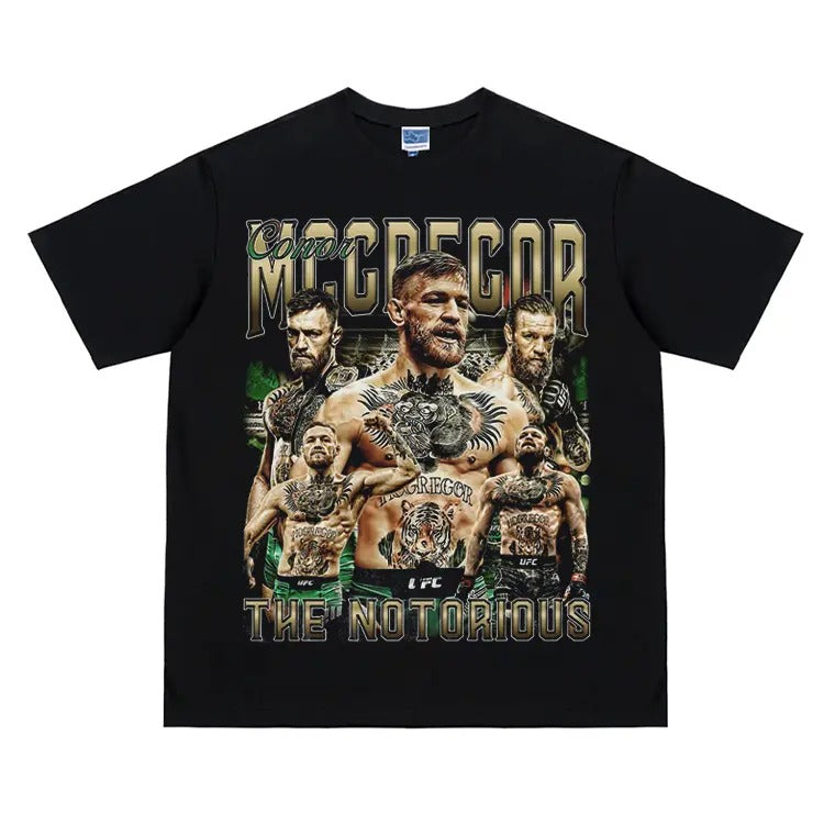 UFC "McGregor" Heavyweight Vintage 100% Cotton Menswear Top Crew Necks UFC Fans Casual Streetwear Black Gamis T-Shirts