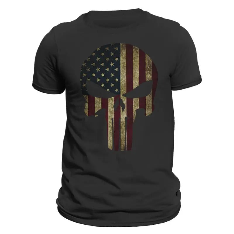 USA Patriotic American Flag Skull Tactical T-Shirts