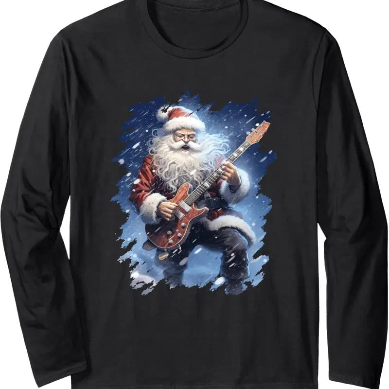 Ugly Santa Claus Playing Guitar Long Sleeve T-Shirts