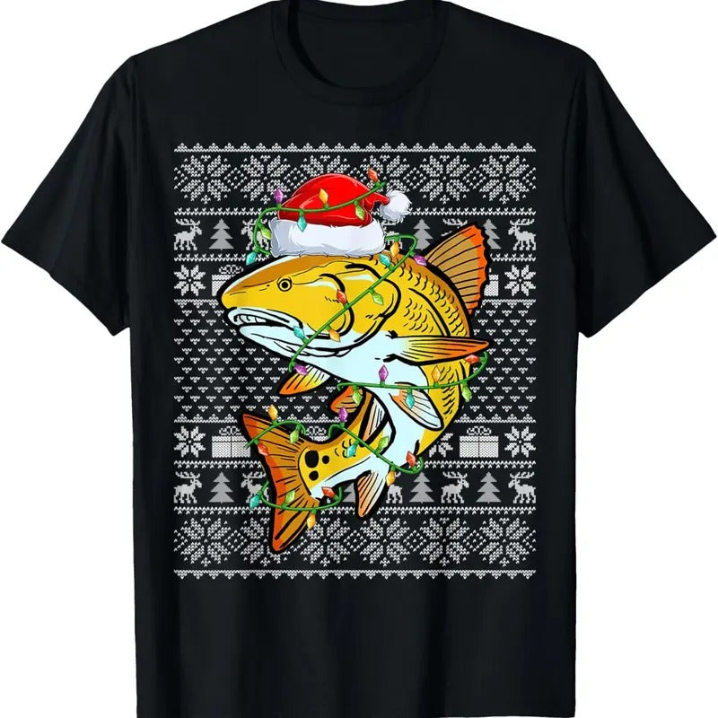 Ugly Xmas Lights Santa Redfish T-Shirts