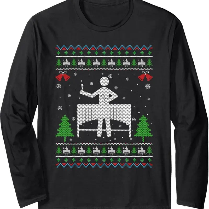 Ugly Xmas Marimba Player Ugly Funny Long Sleeve T-Shirts