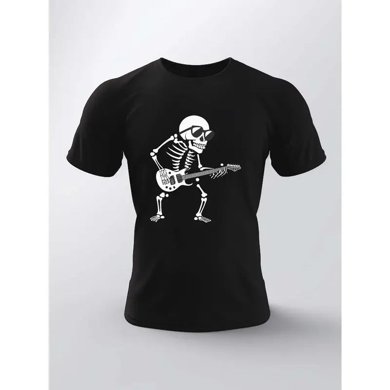 Unique Skeleton Playing Guitar Short Sleeve Casual Summer Made USA T-Shirts