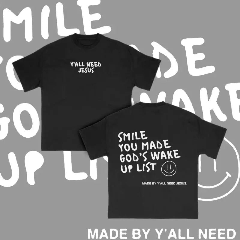 100% Cotton Smile You Made God'S Wake Up List Print Menswear T-Shirts