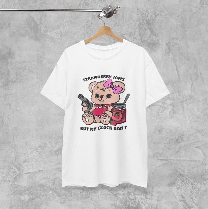Heavy Cotton Strawberry Jams But My Glock Don'T Funny Meme Bear Menswear Top T-Shirts