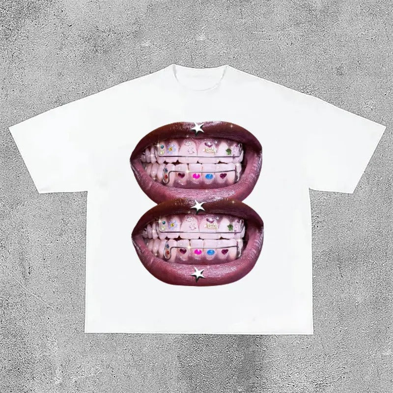 Lip Print Street Cotton T-Shirts