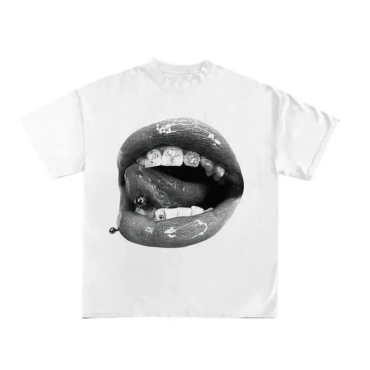 Lip Print Vintage Cotton T-Shirts