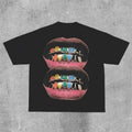 Loose Lip Print Cotton T-Shirts
