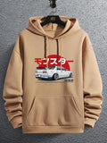 Car Print Drop Shoulder Warm Essentials Soft Long Sleeve Casual Regular Fit Drawstring Pocket Hooded Fall Streetwear Clothes Tops Hot Tiktok Trend T-Shirts