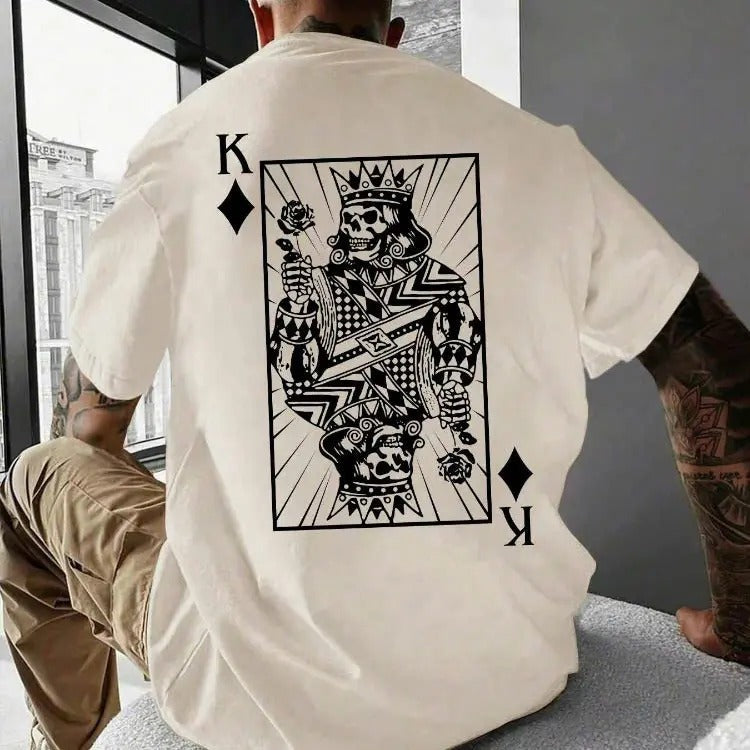 Playing Card Print Round Neck Summer Outfits 2024 Regular Fit Streetwear Short Sleeve Crew Neck Summer Casual T-Shirts
