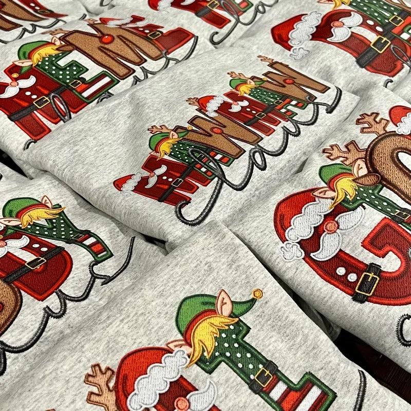 Size Faux Embroidery Claus Everyone T-Shirts