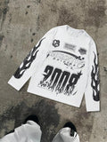 'S Fire & Letter Print Long Sleeve Street Casual Round Neck Daily Top Spring T-Shirts
