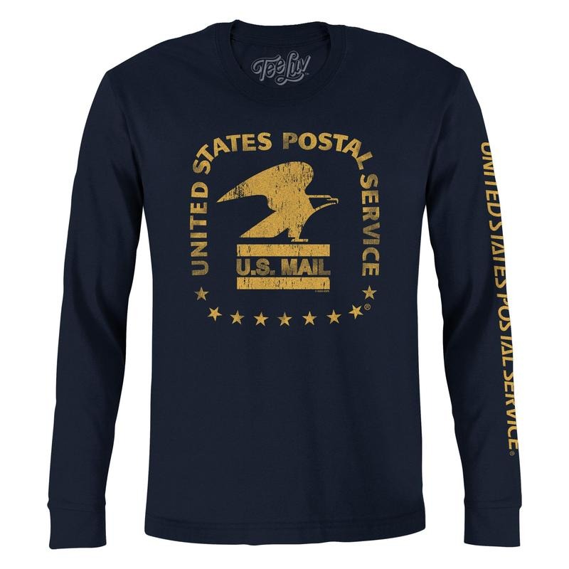 United States Postal Service Eagle Logo Long Sleeve Navy Blue T-Shirts