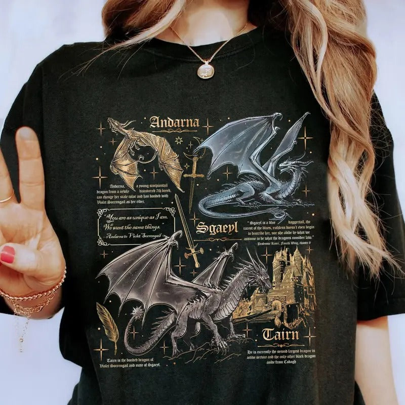 [Up 5XL] Fourth Wing Dragon Shirt Tairn Andarna Dragon Basgiath War College Dragon Rider Bookish Readers T-Shirts