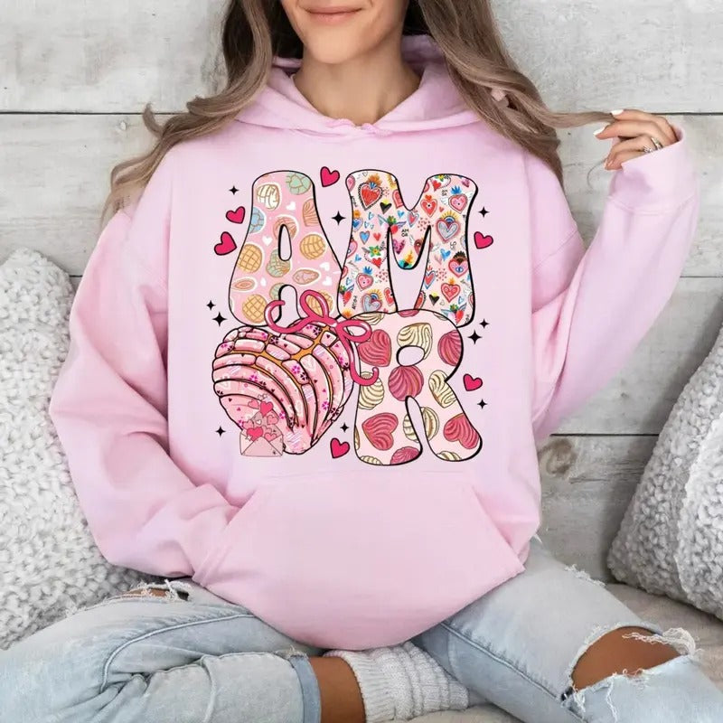 Valentine Amor Coquette Bow Funny Mexican Bread Lover Concha Pan Dulce Shirt T-Shirts