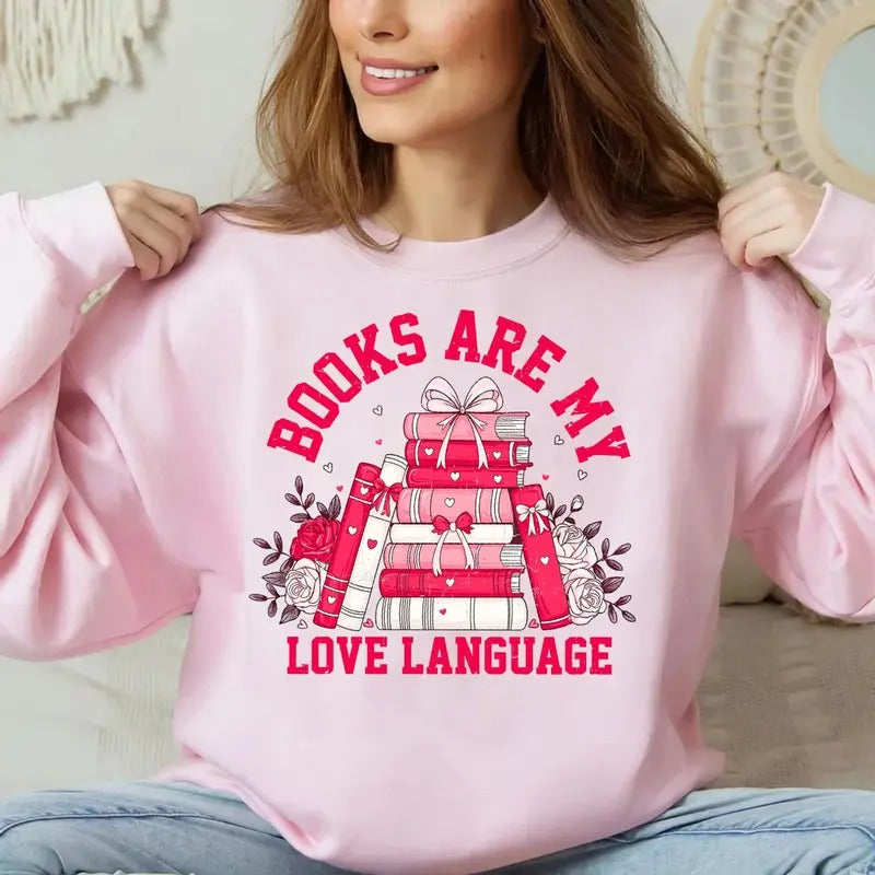 Valentine Book Lover Books Are My Love Language Shirt Bookish Retro Bookworm T-Shirts