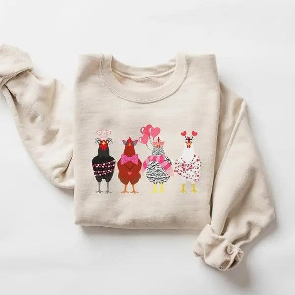 Valentine Chickens Valentine Farm Animals Shirt Chicken Lover Farmer T-Shirts