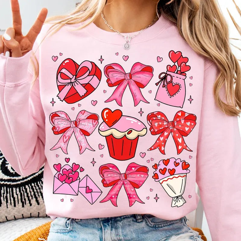 Valentine Heart Coquette Bow Valentine Shirt Long Sleeve T-Shirts