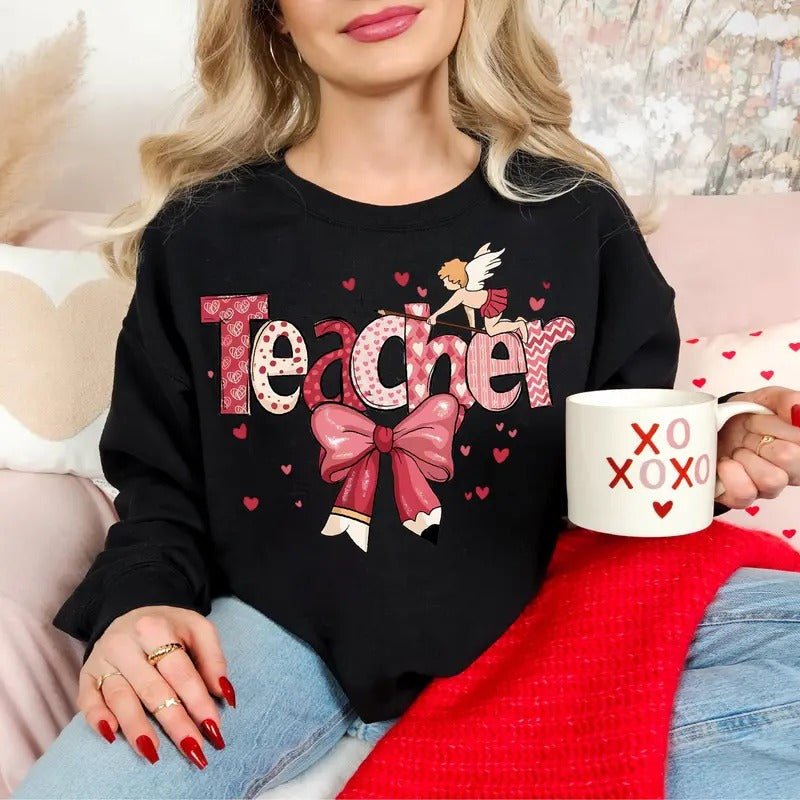 Valentine Teacher Coquette Bow Shirt Teacher Coquette Valentine Teacher Coquette Bow Shirt T-Shirts