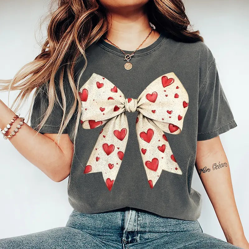 Heart Coquette Bow Shirt Retro Valentine Shirt Her T Shirt T-Shirts