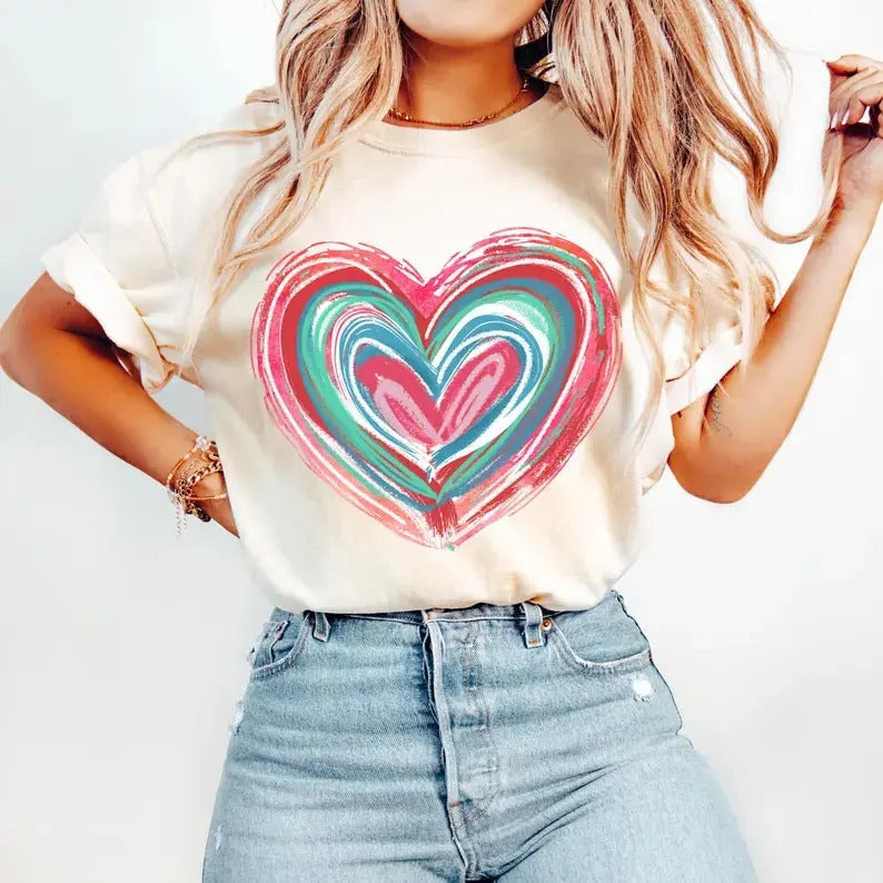 Heart Shirt Brushstroke Valentines Shirt Retro Valentine Shirt Pink Love Shirt Valentine Shirt Valentine T-Shirts