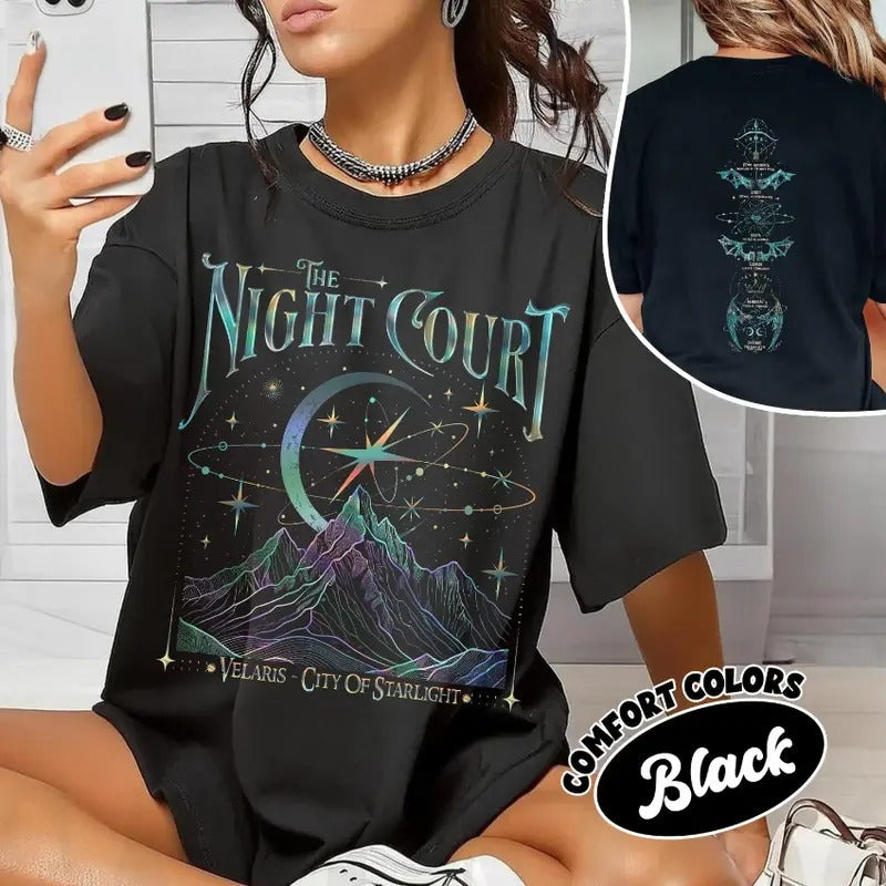 Velaris Night Court Acotar 2 Sided Shirt Throne Glass Court Dreams Inner Circle Acotar Acotar Casual Collar T-Shirts