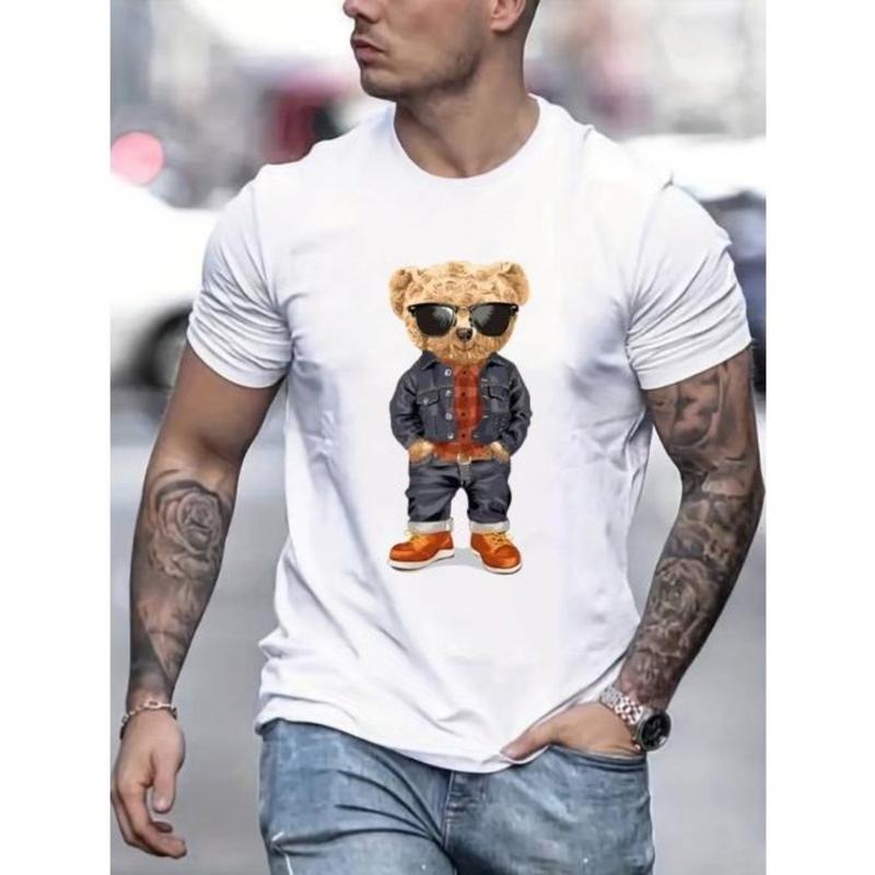 Versatile Cartoon Bear Easy Care Durable Stretch Fabric All Seasons Made USA T-Shirts