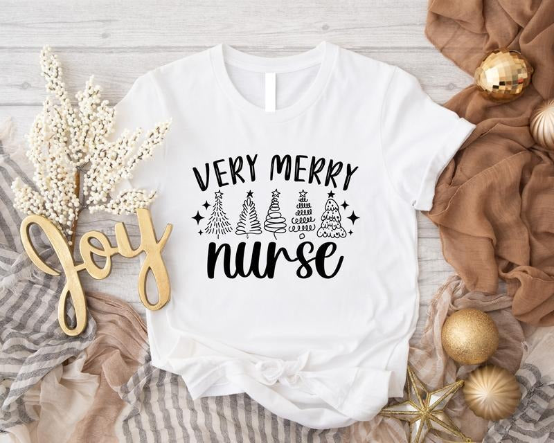 Very Merry Nurse Shirt Tree Nurse Matching Nursing School Team Xmas Party Nurse T-Shirts
