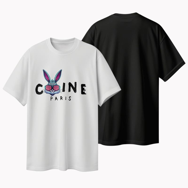 Vibrant Bunny Print : Embrace Parisian Chic American Fashionistas T-Shirts