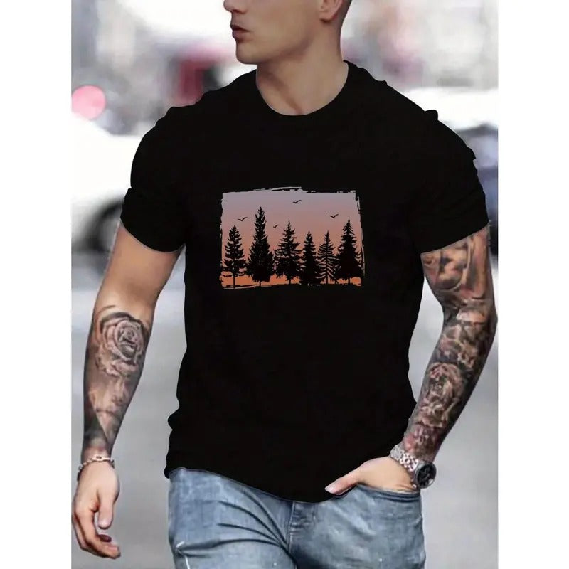 Vibrant Forest Sunset Soft Breathable Relaxed Fit Summer Print Casual Outdoor Activities Made USA T-Shirts