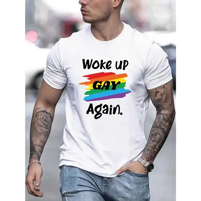 Vibrant LGBTQ Group Slogan Print Soft Stretchy Round Neck Casual Street Summer Essential Relaxed Fit Made USA T-Shirts