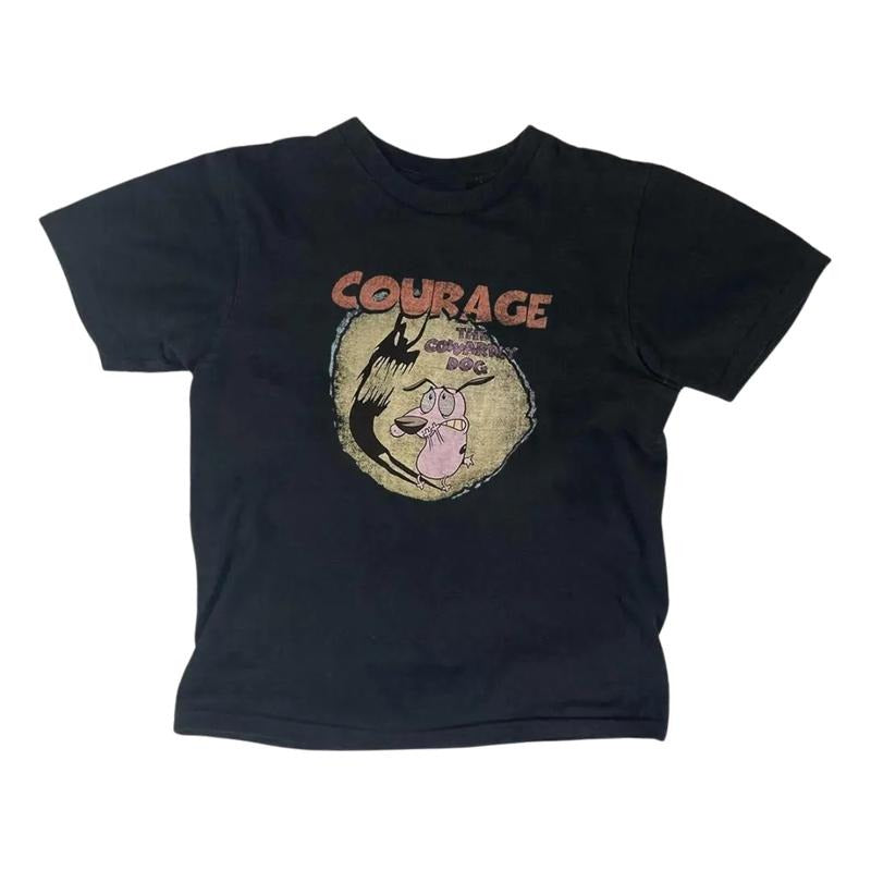 Vinatage Courage Dog Baby Gothic Emo Girl Tops Cute Baby Vintage Casual Short Sleeve Fitted T-Shirts