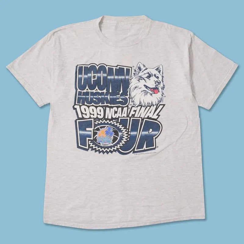 Vintage 1999 UC0nn Huskies NCAA Cotton Printed T-Shirts
