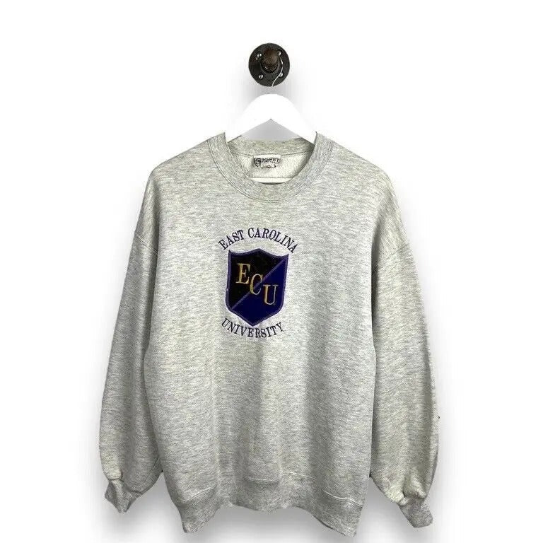 Vintage 90s East Carolina University Collegiate Crest Size XL Gray T-Shirts