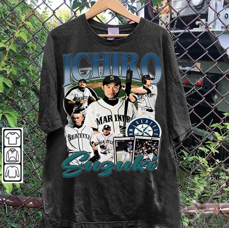 Vintage 90s Ichiro Suzuki Ichiro Suzuki Vintage Retro American Baseball Man Woman T-Shirts