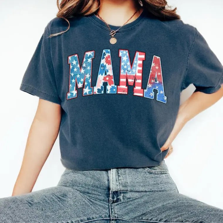 Vintage American Mama Mom Cotton Casual Polyeste T-Shirts