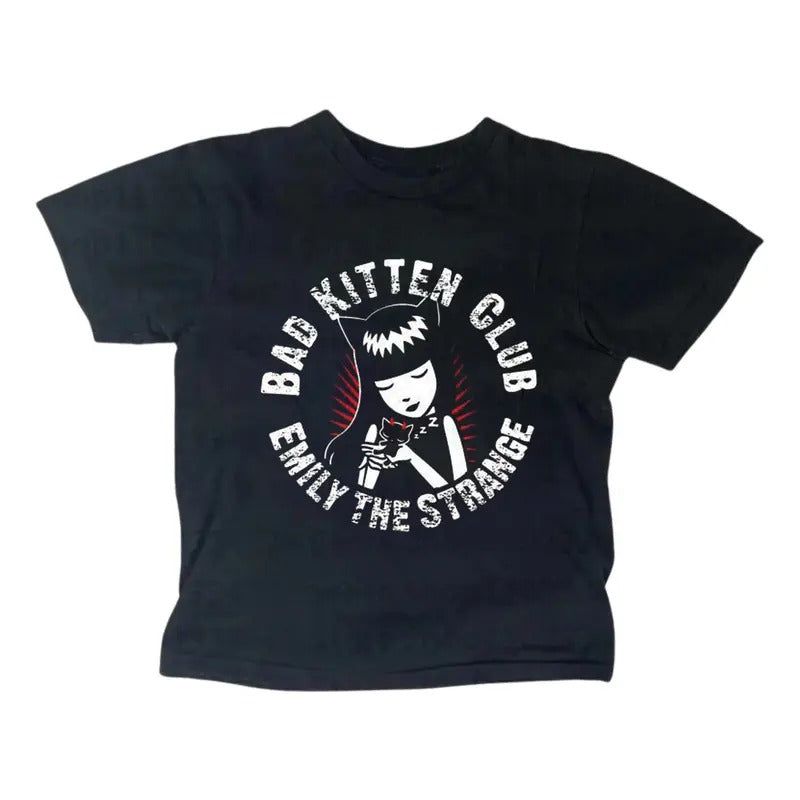 Vintage Bad Kitten Club Baby Gothic Emo Girl Y2k Top Streetwear Grunge 2000s Fitted Her Womenswear Summer T-Shirts