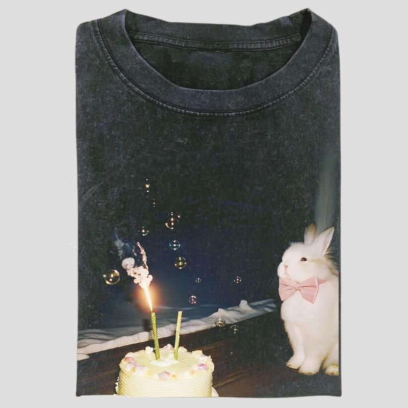 Vintage Bunny Cute Rabbit Celebration Shirt Whimsical Party Animal Menswear Womenswear Top T-Shirts
