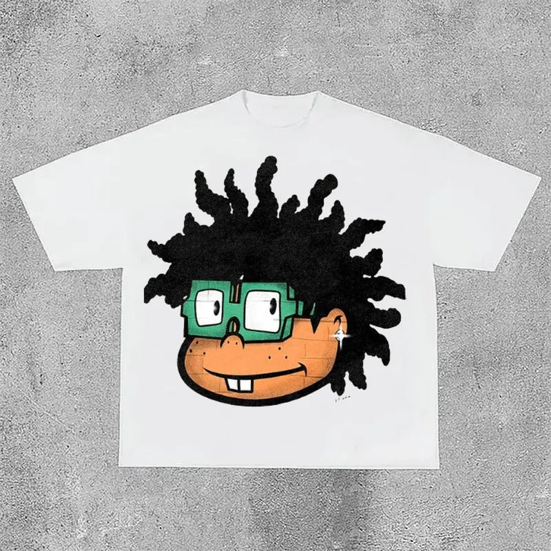 Vintage Cartoon Avatar Print Cotton T-Shirts