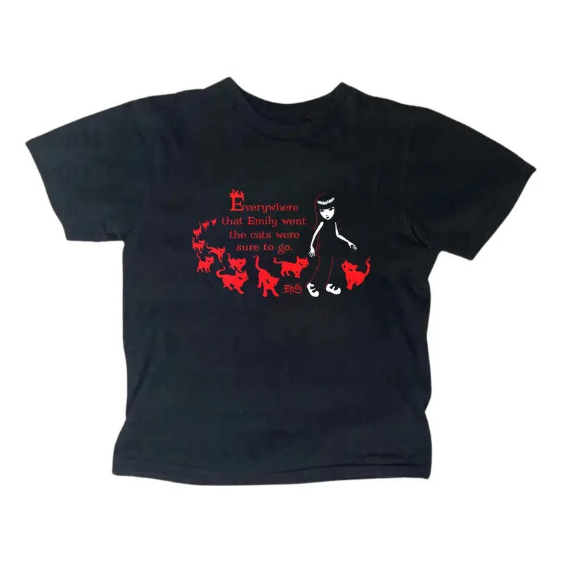 Vintage Cat Girl Baby Gothic Emo Girl Baby Y2k Top Streetwear Grunge 2000s Fitted Girlfriend T-Shirts