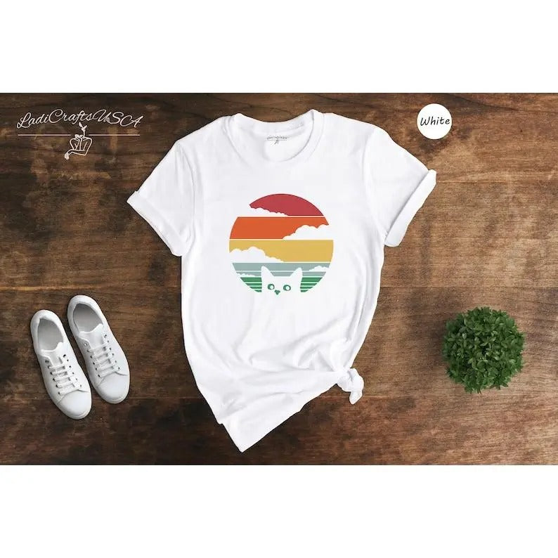 Vintage Cat Shirt Cat Mom Shirt Crescent Moon Cat Shirts Cat Lover Shirt Introvert Shirts Kitty Mom Shirts Lazy Cat Shirts T-Shirts