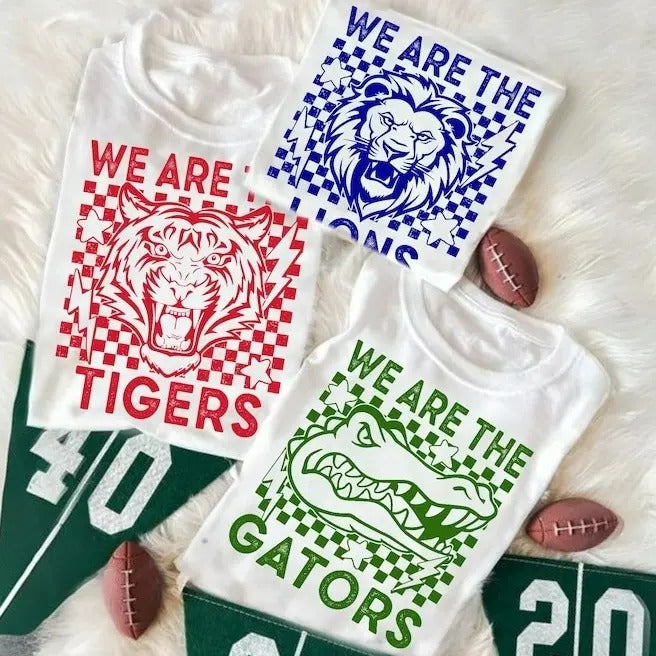 Vintage Checkerboard We Are Mascot All School Name Black White . Classic Cotton T-Shirts