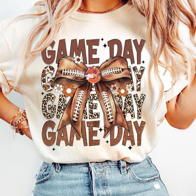 Vintage Clemson Football Coquette Bow Game Day Shirt Gameday Cotton Fit Top Womenswear T-Shirts