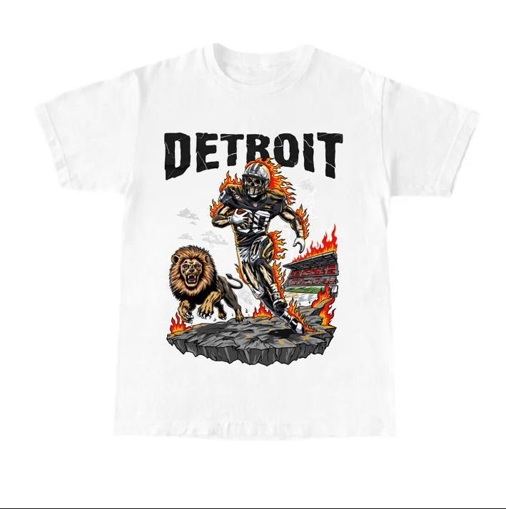 Vintage Detroit Football Cotton Skeleton T-Shirts